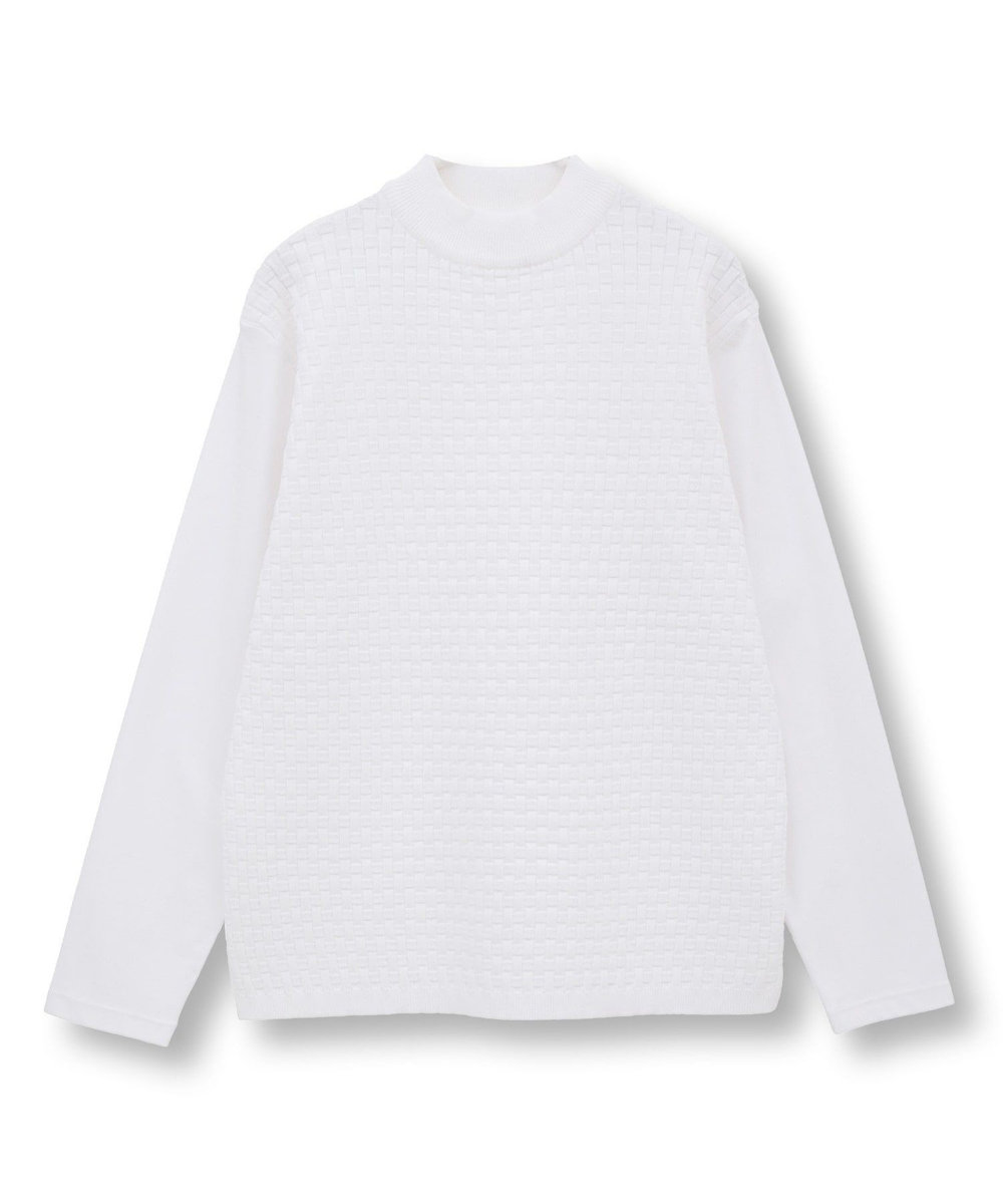 MEN'S BIGI ニットコンビ モックネック長袖Tシャツ ホワイト
