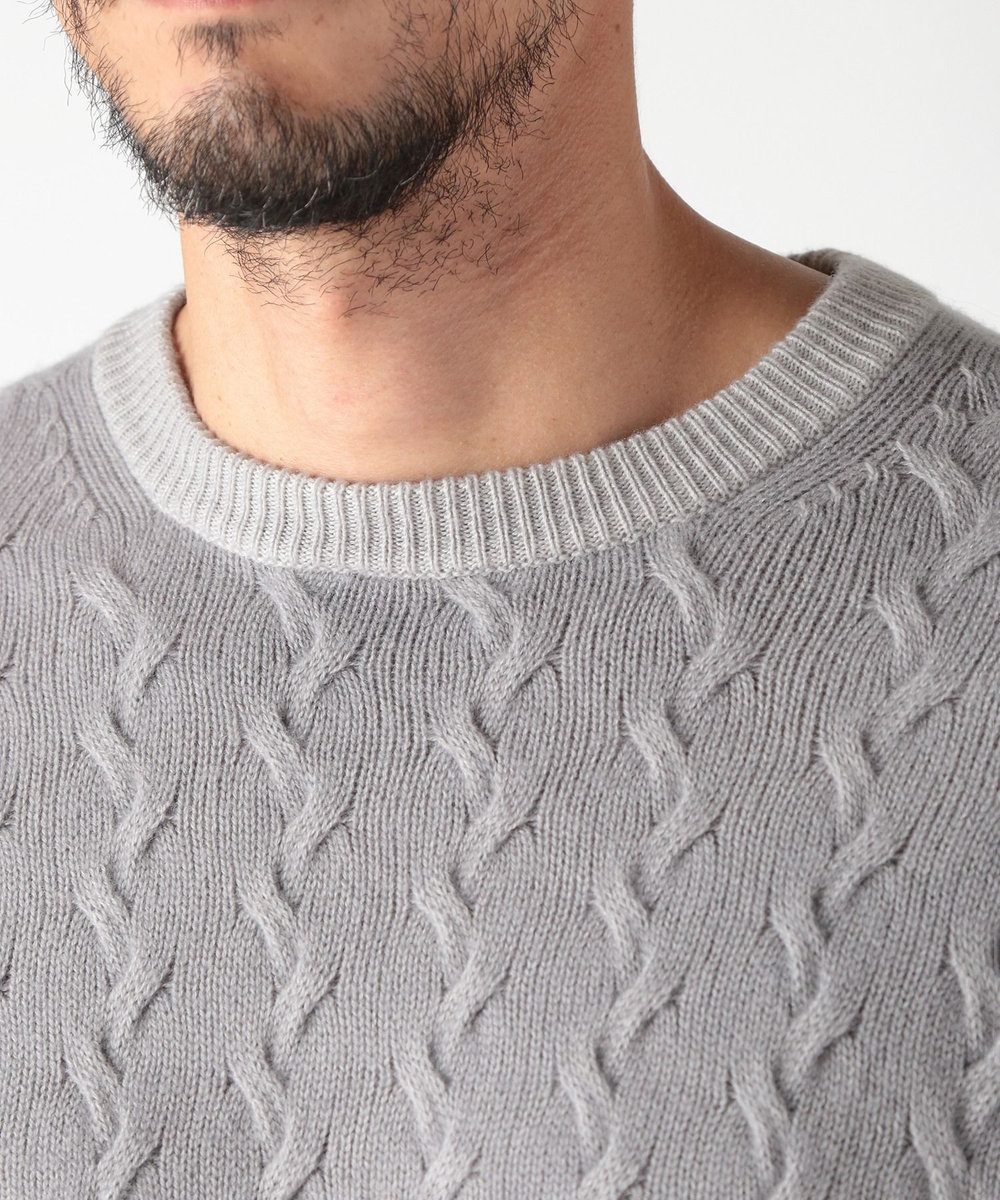 MEN'S BIGI 5G スノー加工ケーブルクルーニット グレー