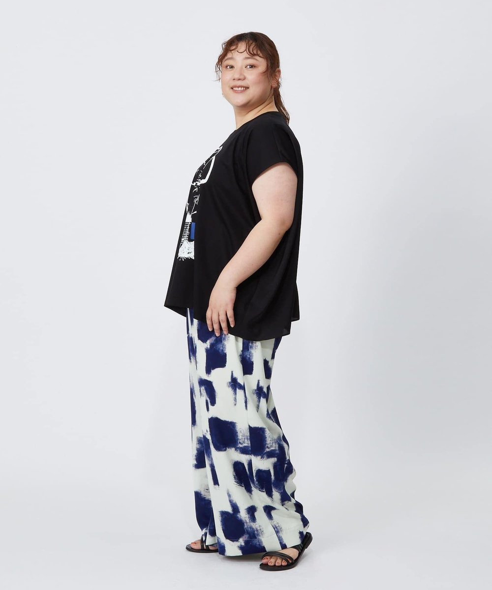 MOGA Lサイズ（大きいサイズ） 【大きいサイズ】モノクロブラッシュPtワイドパンツ ブルー