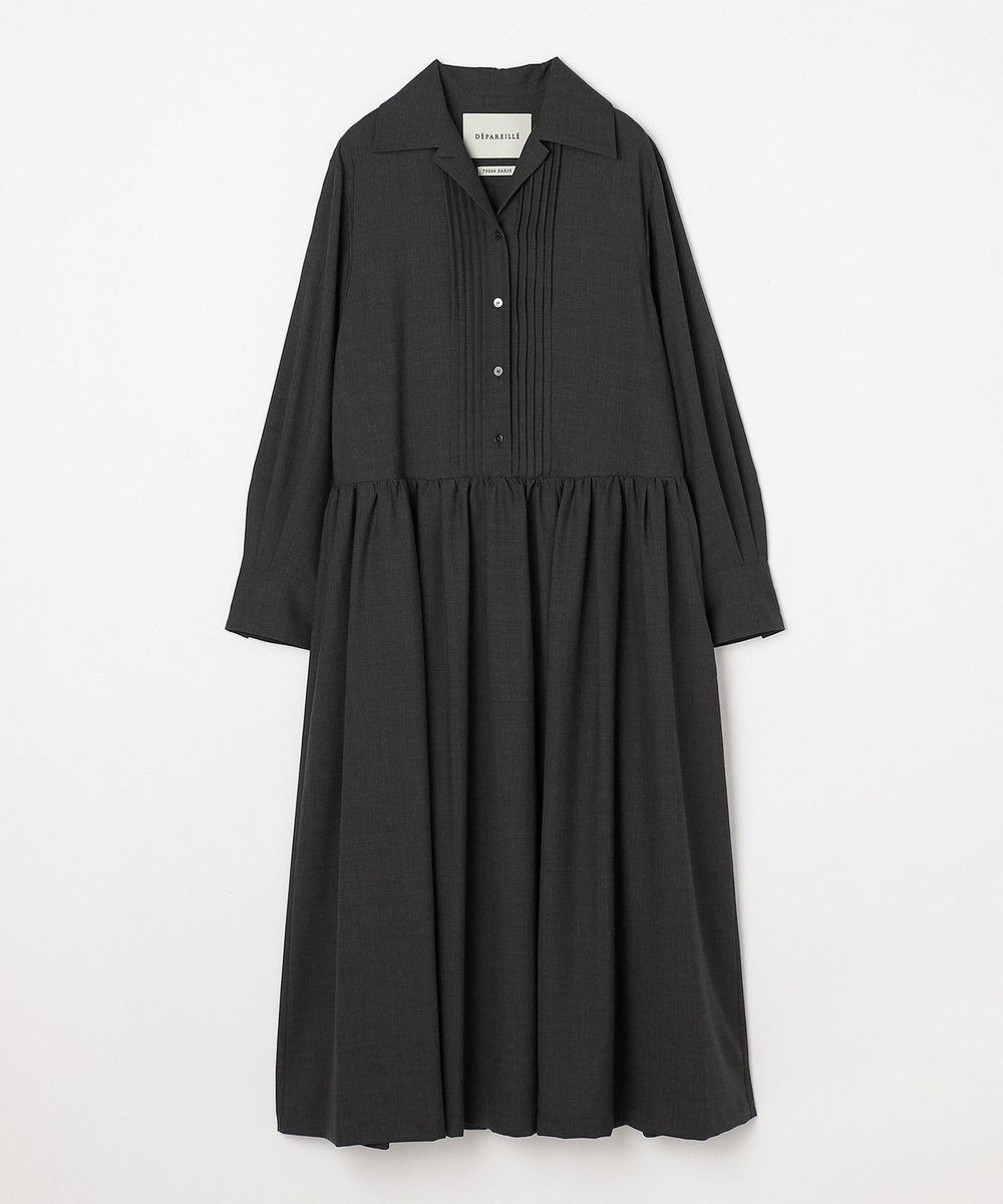 DÉPAREILLÉ WOOL PINTUCK SHIRT DRESS / ウールピンタックシャツドレス チャコールグレー