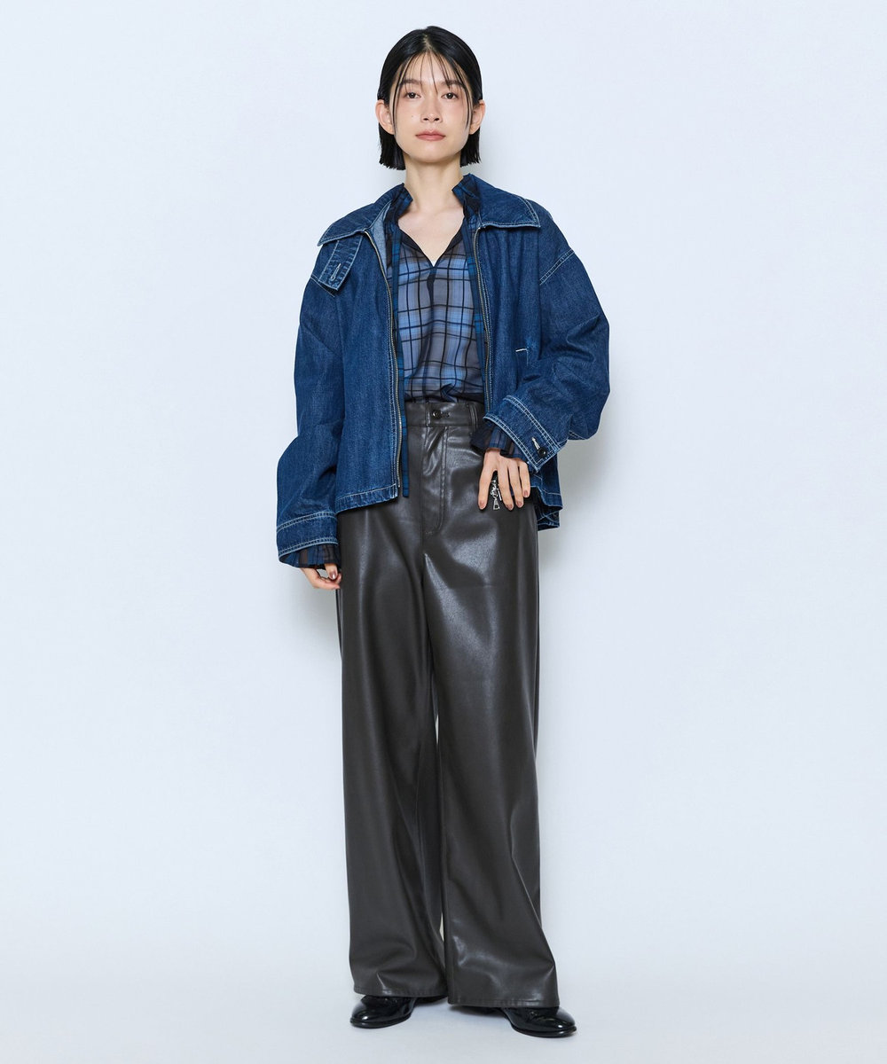 feerique feerique シアーチェックボウタイブラウス ネイビー