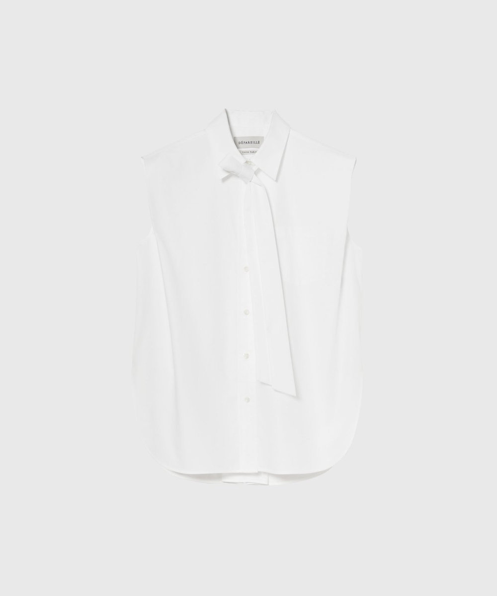 DÉPAREILLÉ COTTON TWILL SLEEVELESS BOW BLOUSE / コットンツイルスリーブレスボウブラウス オフホワイト