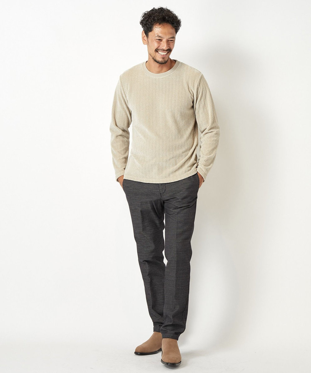 MEN'S BIGI モールジャガードクルーネックカットソー ベージュ