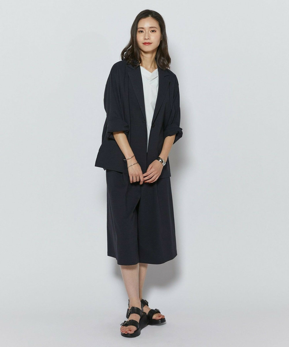L'EQUIPE ［eclat 2026年5月号掲載商品］クリスピーリネンストレッチキュロットパンツ ネイビー