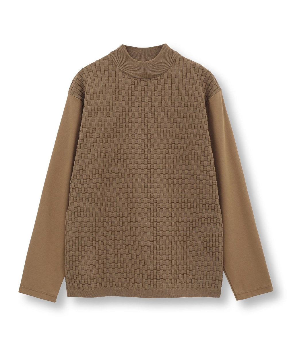 MEN'S BIGI ニットコンビ モックネック長袖Tシャツ ブラウン