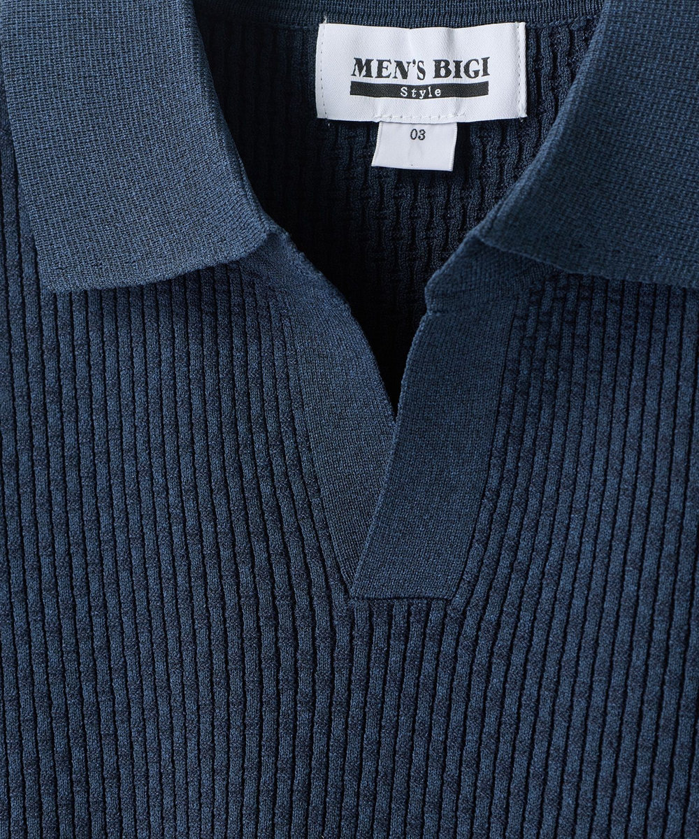 MEN'S BIGI バンブーリンクス スキッパーニットポロ ネイビー