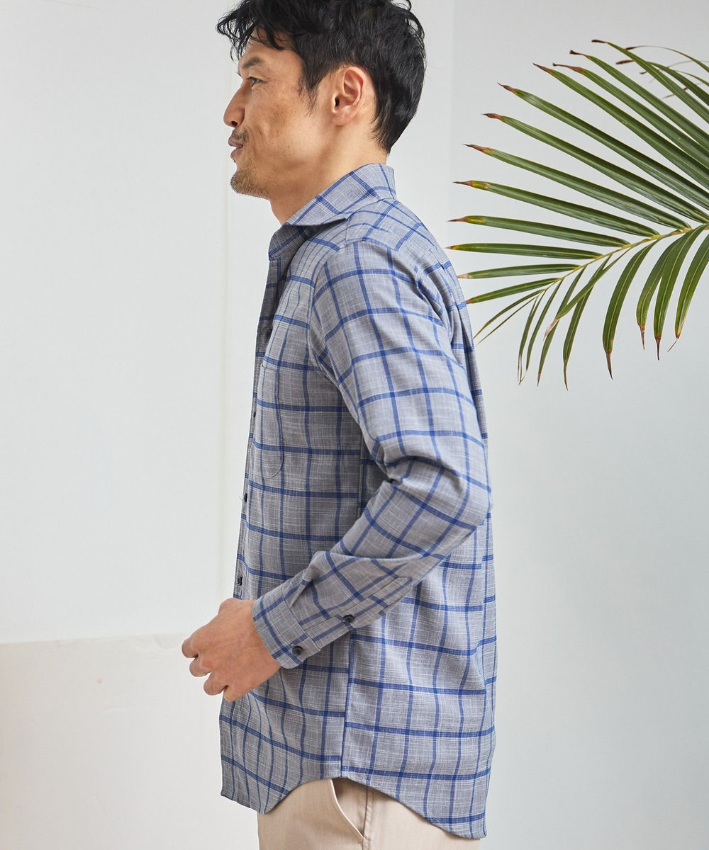 UNION STATION T/Rチェックカッタウェイカラーシャツ グレー系その他