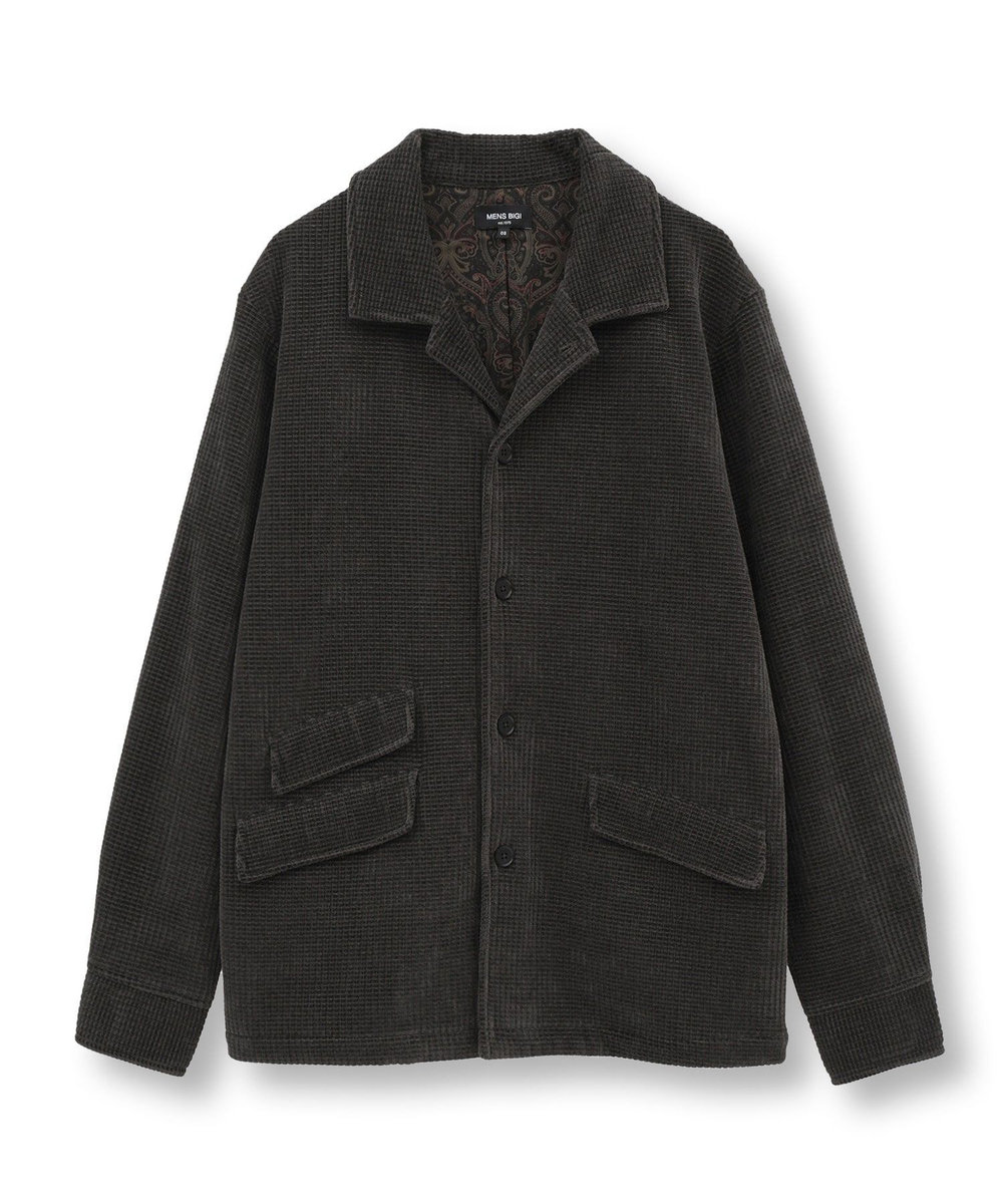 MEN'S BIGI ベロア調コールワッフル カバーオールジャケット ブラック