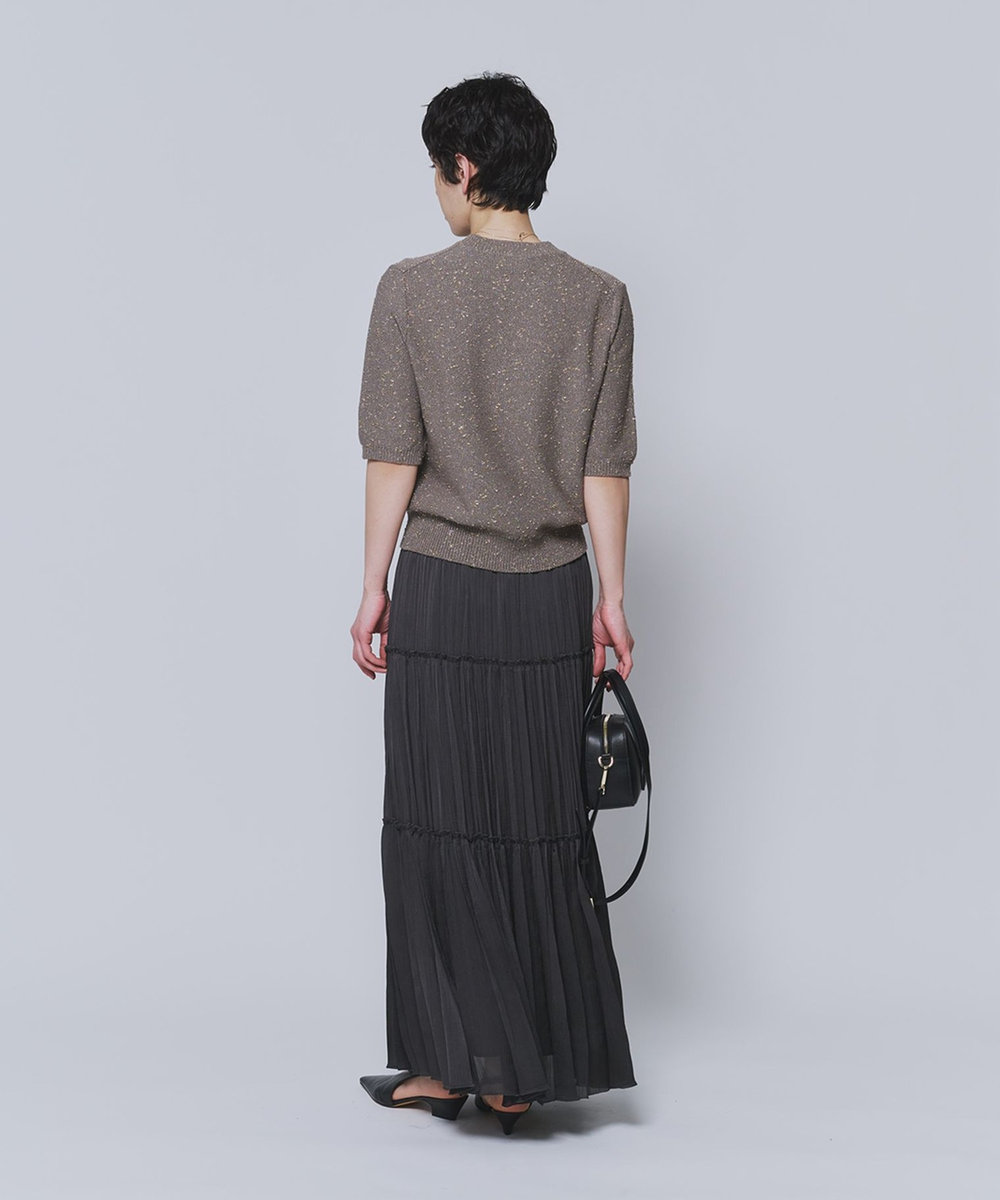 1er Arrondissement ラメノットコットンハーフスリーブニット グレイッシュベージュ