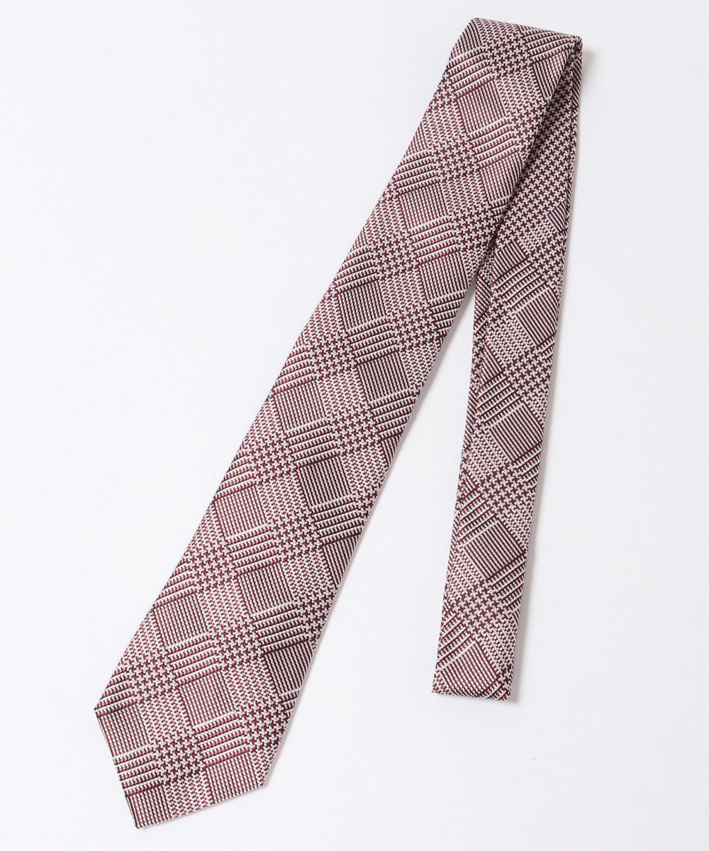 MEN'S BIGI 小剣クレリック配色チェック/千鳥柄タイ レッド