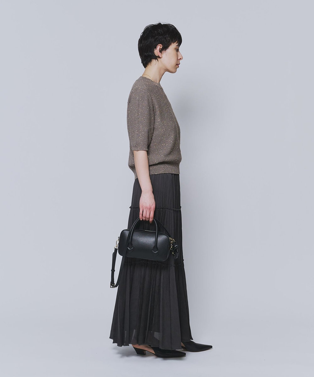 1er Arrondissement ラメノットコットンハーフスリーブニット グレイッシュベージュ