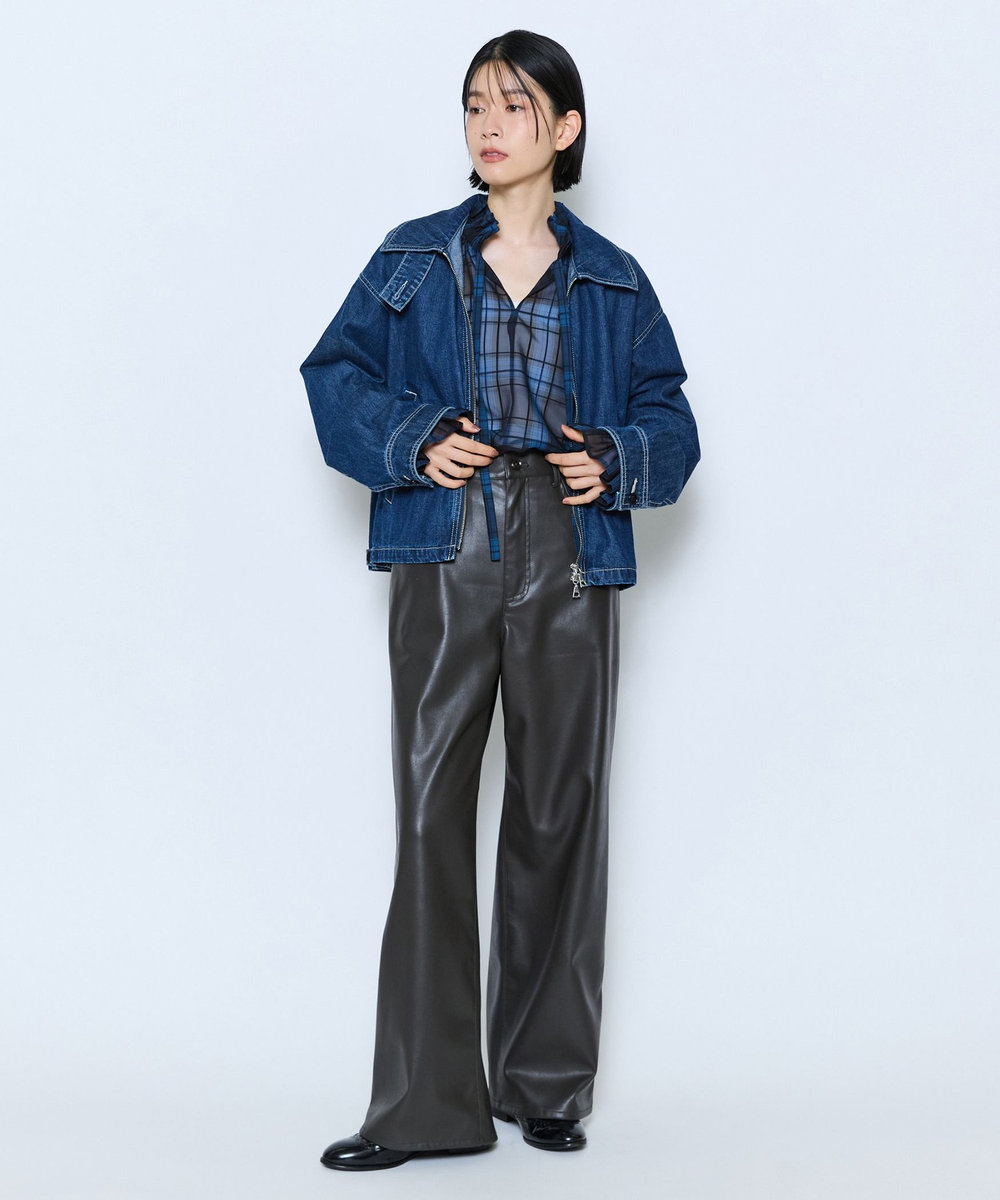 feerique feerique シアーチェックボウタイブラウス ネイビー