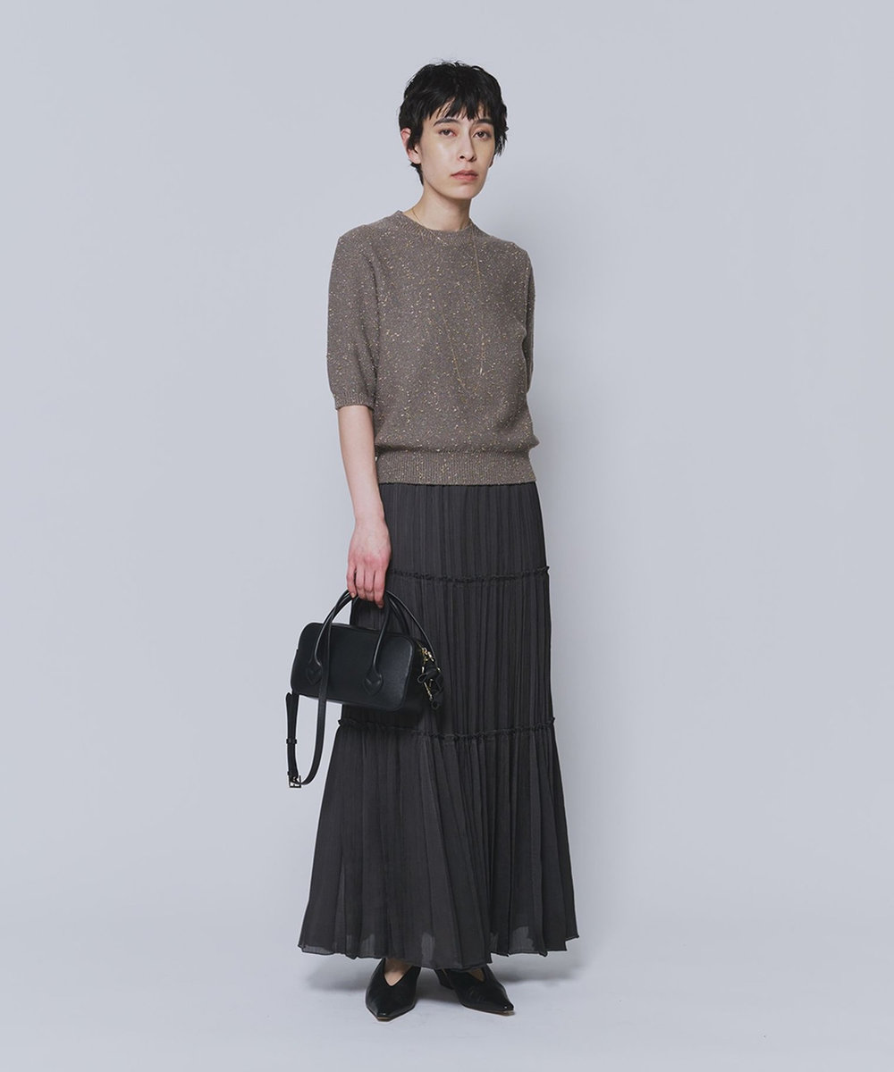 1er Arrondissement ラメノットコットンハーフスリーブニット グレイッシュベージュ