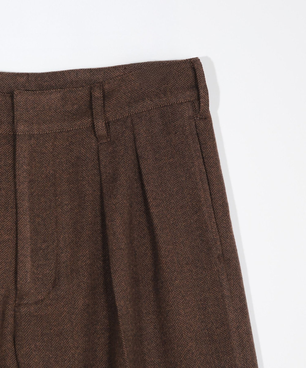 MEN'S BIGI ヘリンボーン柄ワイドタックパンツ ブラウン
