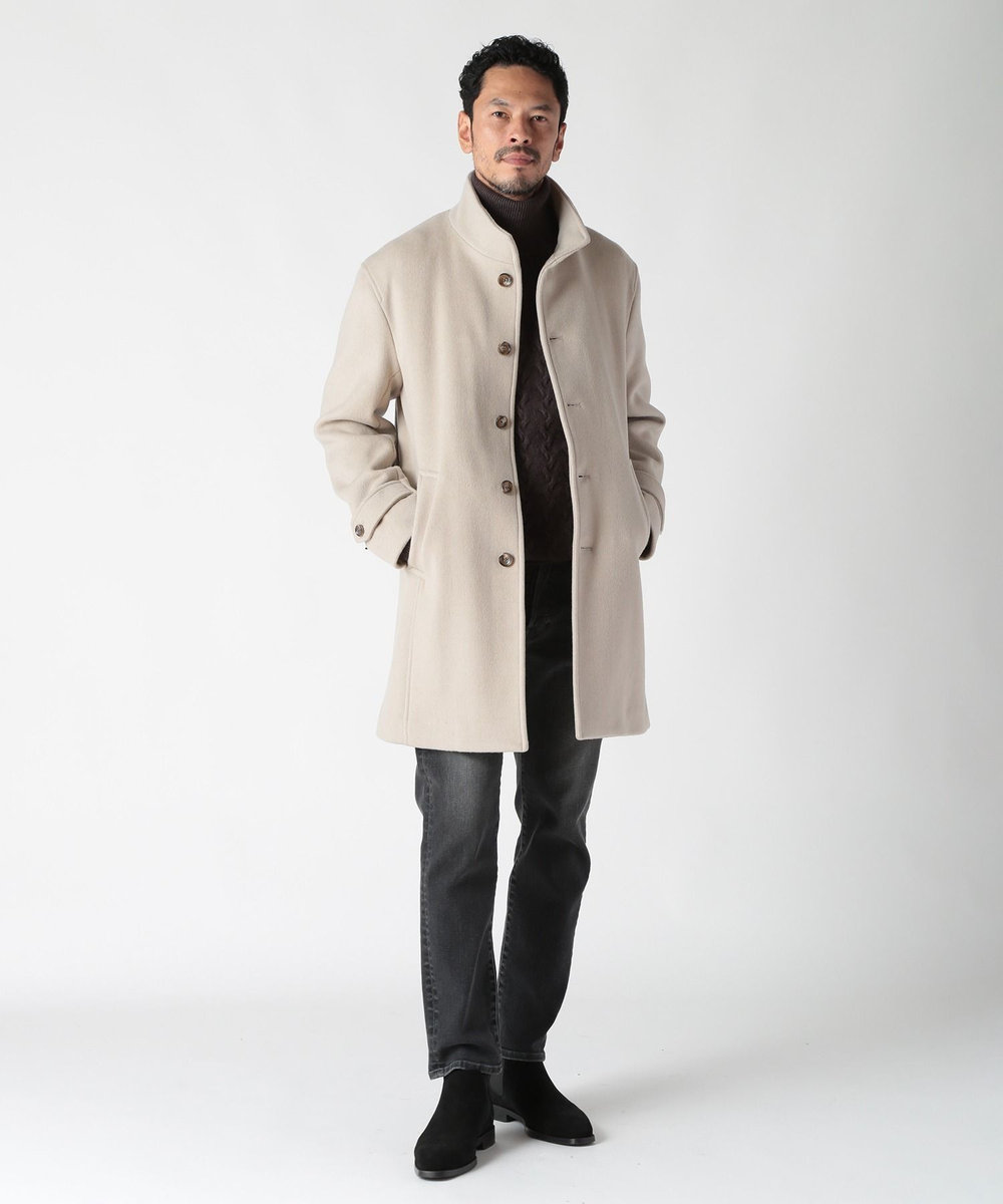 MEN'S BIGI スーパー140ウールビーバーヘリンボーンコート ベージュ