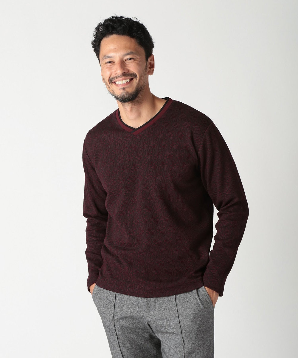 MEN'S BIGI フクレジャカードロングＴシャツ ボルドー