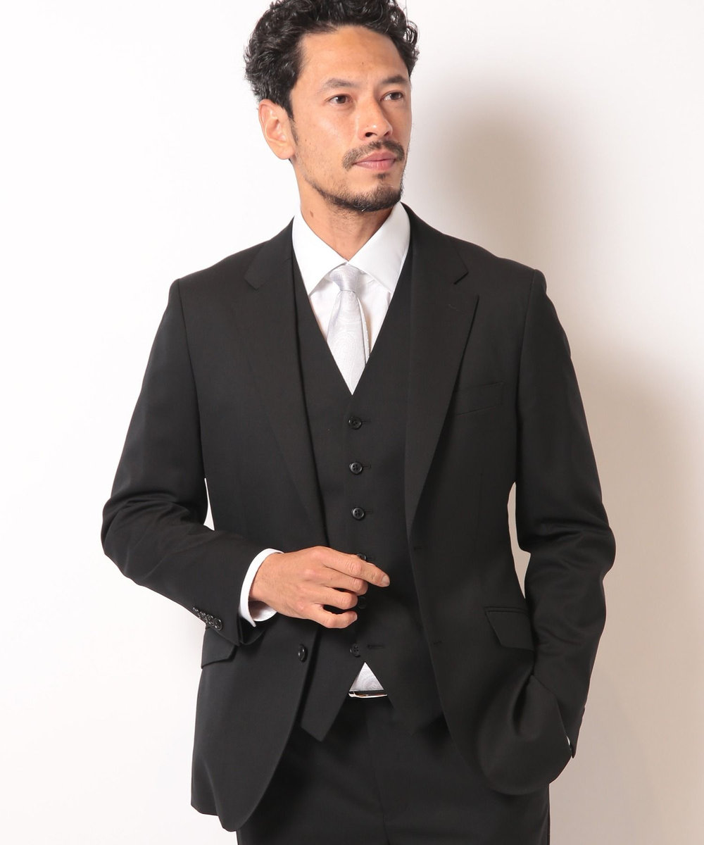 MEN'S BIGI 【スリーピース対応】サージ綾ブラック無地スーツセットアップ ブラック