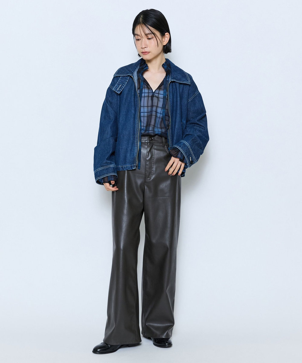 feerique feerique シアーチェックボウタイブラウス ネイビー