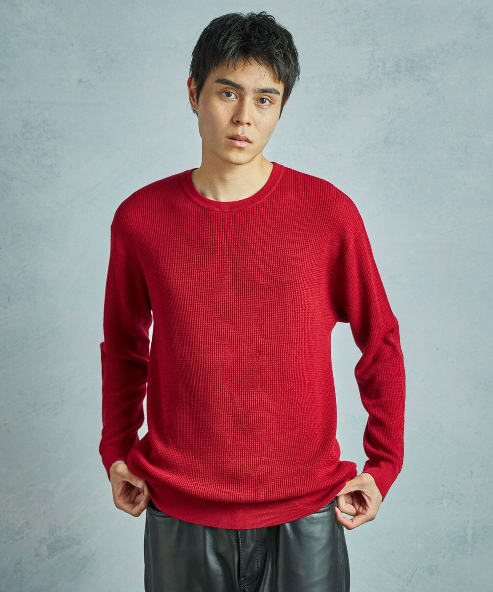MEN'S BIGI メリノウール ワッフル編みニット レッド