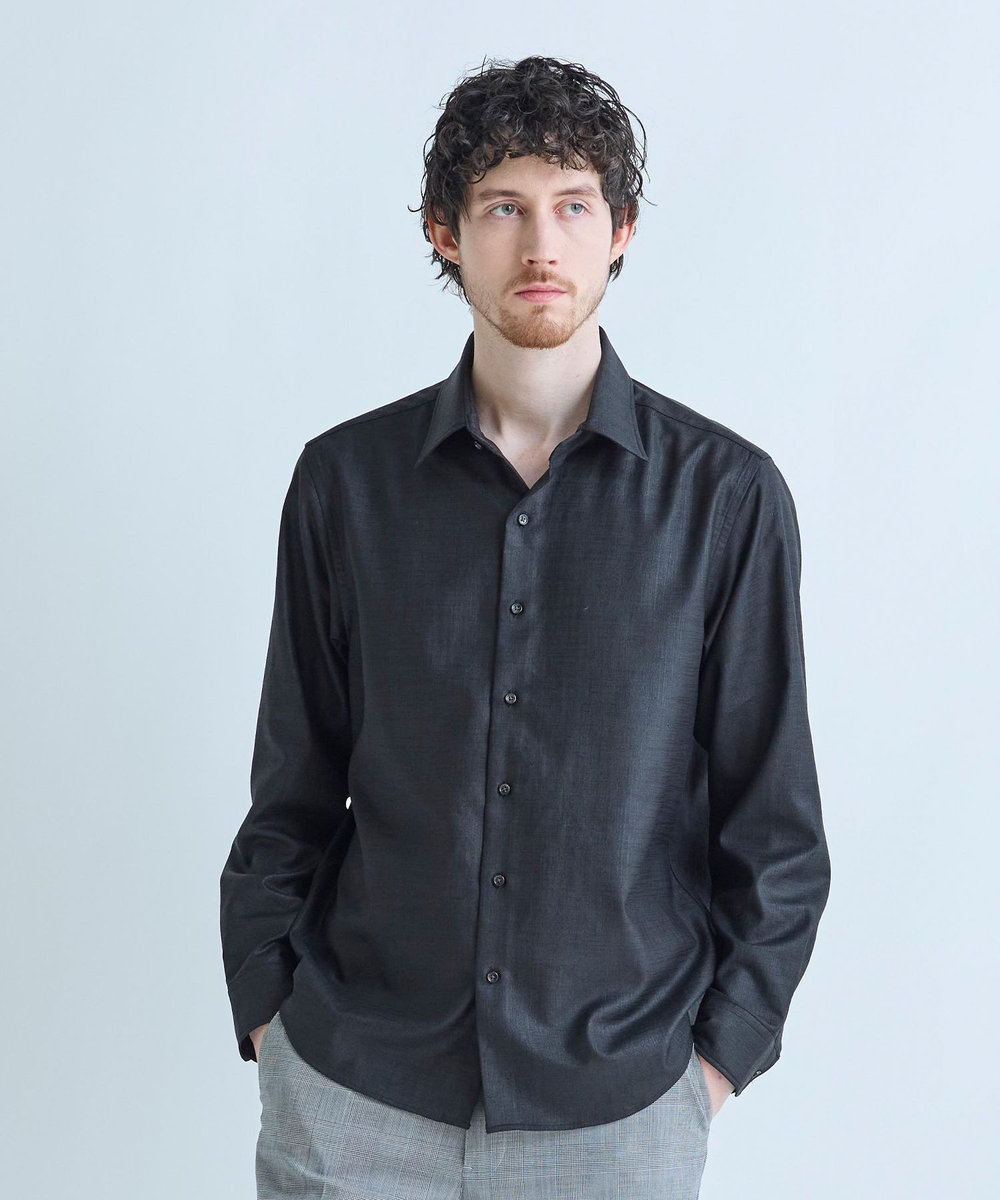 MEN'S BIGI トリアセリネン調ストレッチ カジュアルシャツ＜接触冷感/UVカット/ストレッチ/防シワ/EASY CARE＞ ブラック