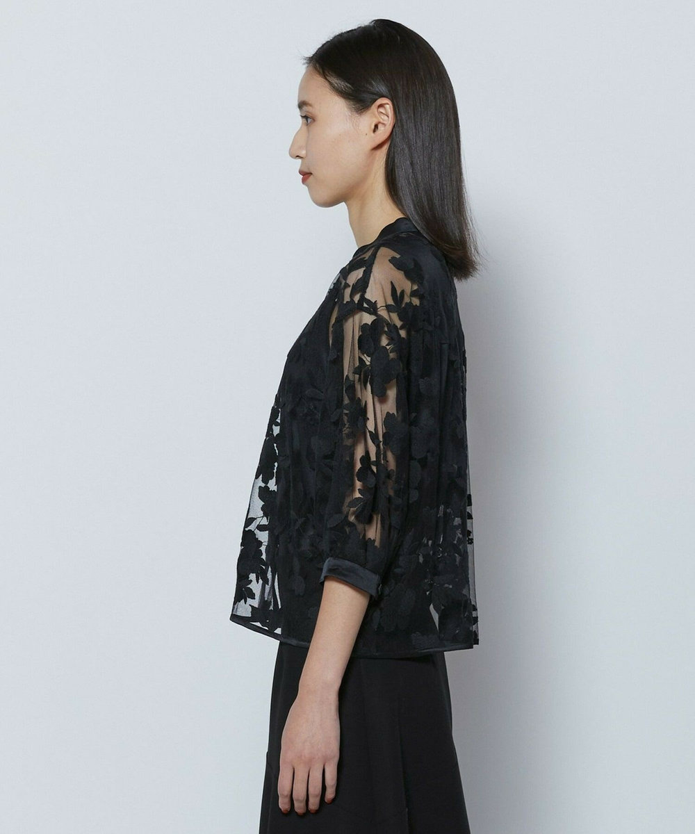 L'EQUIPE COUTURIER フラワーエンブロイダリーチュールブブラウス ブラック