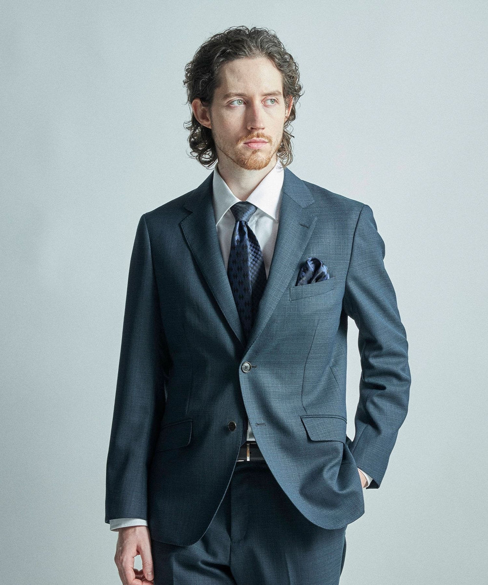 MEN'S BIGI 変形アーガイル×シャドー千鳥柄シルクネクタイ ネイビー
