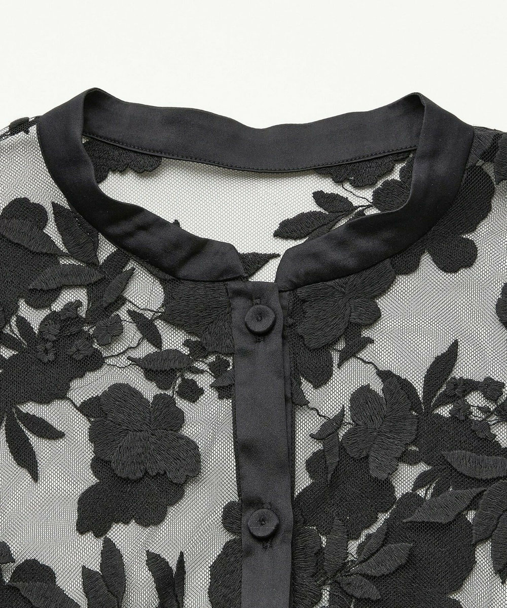 L'EQUIPE COUTURIER フラワーエンブロイダリーチュールブブラウス ブラック