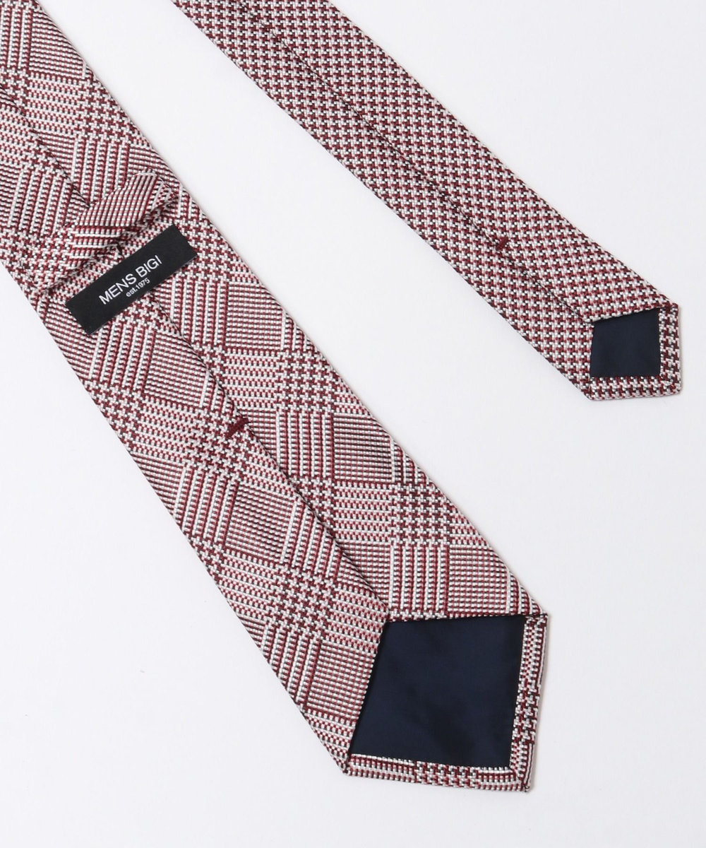 MEN'S BIGI 小剣クレリック配色チェック/千鳥柄タイ レッド