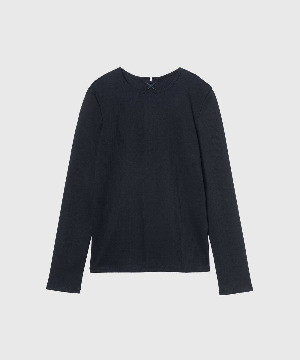 DÉPAREILLÉ RIB BACK LACE UP CREW NECK TOPS / リブバックレースアップクルーネックトップス ネイビー