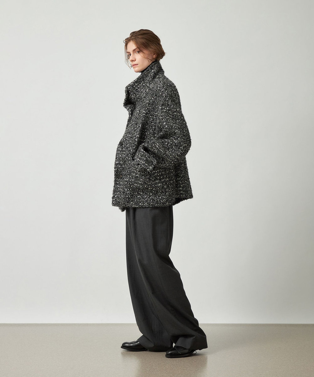 DÉPAREILLÉ MIXED TWEED STAND COLLAR JACKET / ミックスツィードスタンドカラージャケット ブラック