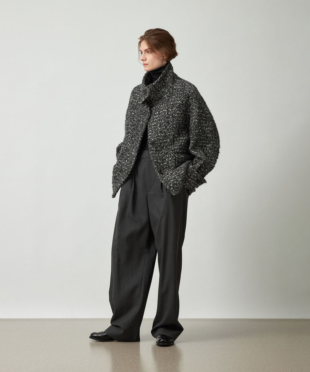 DÉPAREILLÉ MIXED TWEED STAND COLLAR JACKET / ミックスツィードスタンドカラージャケット ブラック