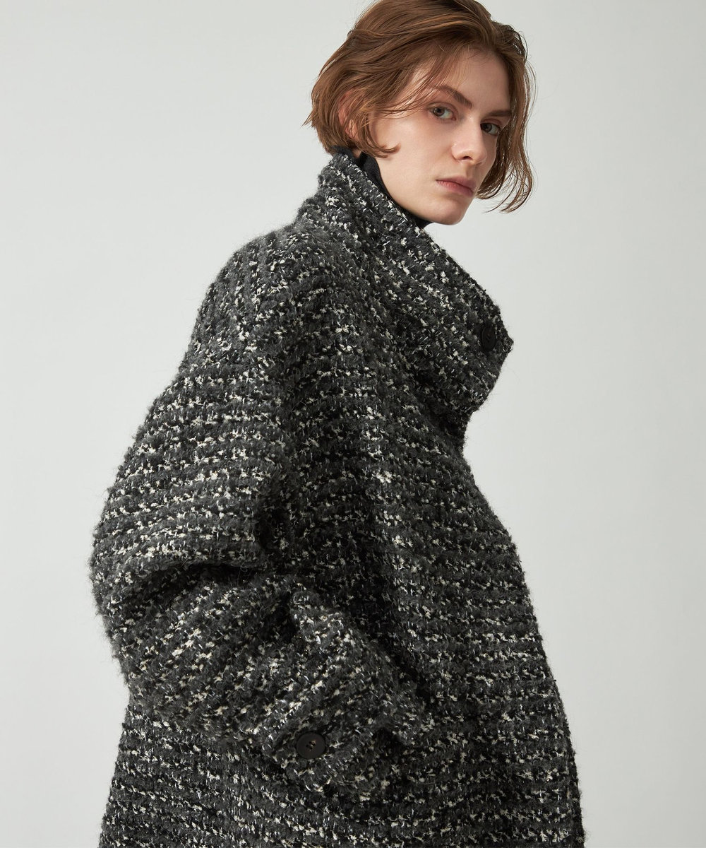 DÉPAREILLÉ MIXED TWEED STAND COLLAR JACKET / ミックスツィードスタンドカラージャケット ブラック