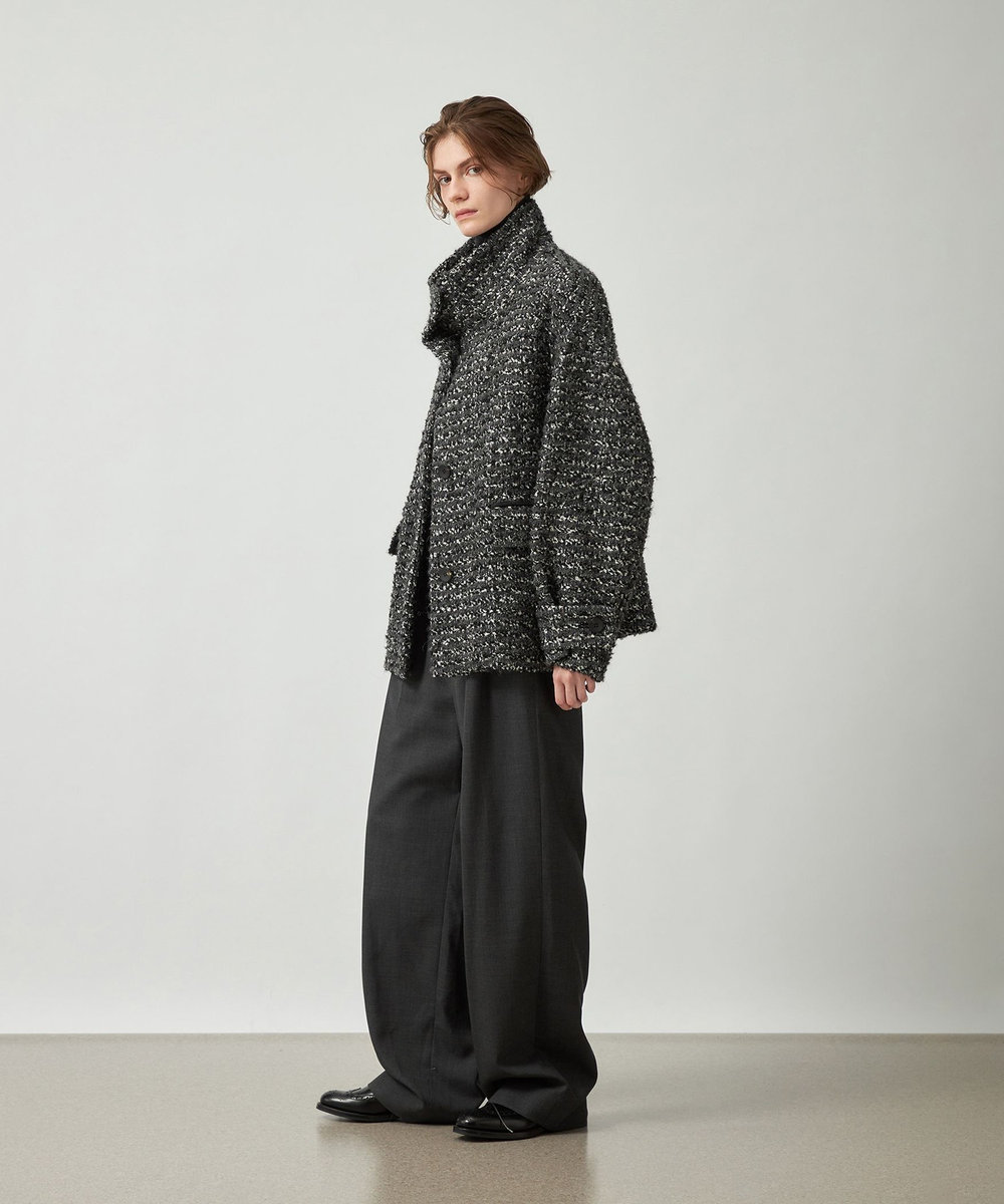DÉPAREILLÉ MIXED TWEED STAND COLLAR JACKET / ミックスツィードスタンドカラージャケット ブラック