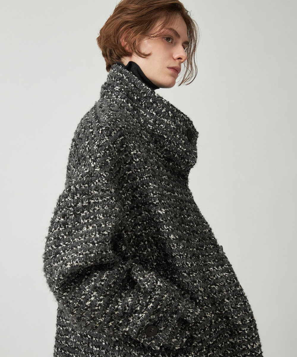 DÉPAREILLÉ MIXED TWEED STAND COLLAR JACKET / ミックスツィードスタンドカラージャケット ブラック