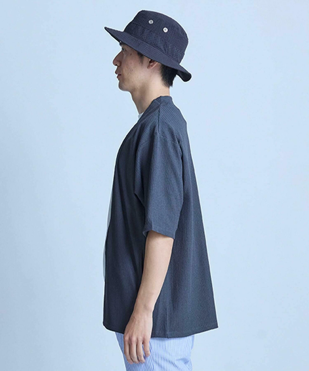UNION STATION 【WEB限定】シア―5分袖ボタンレスカーディガン＜ストレッチ・ハンドウォッシャブル・接触冷感・通気性＞ チャコールグレー