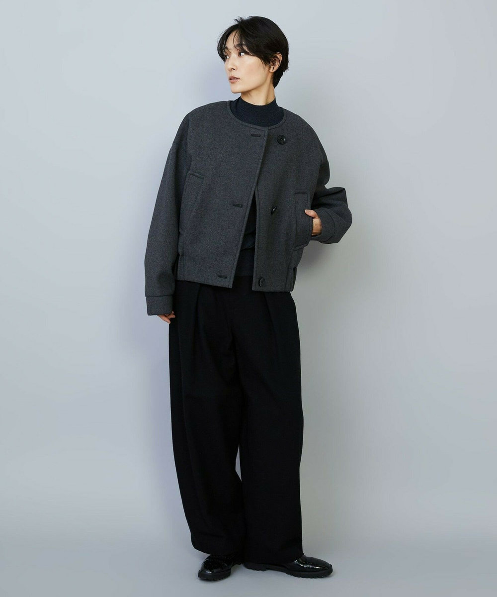 MOGA ウールリネンツイルバレルワイドパンツ ブラック