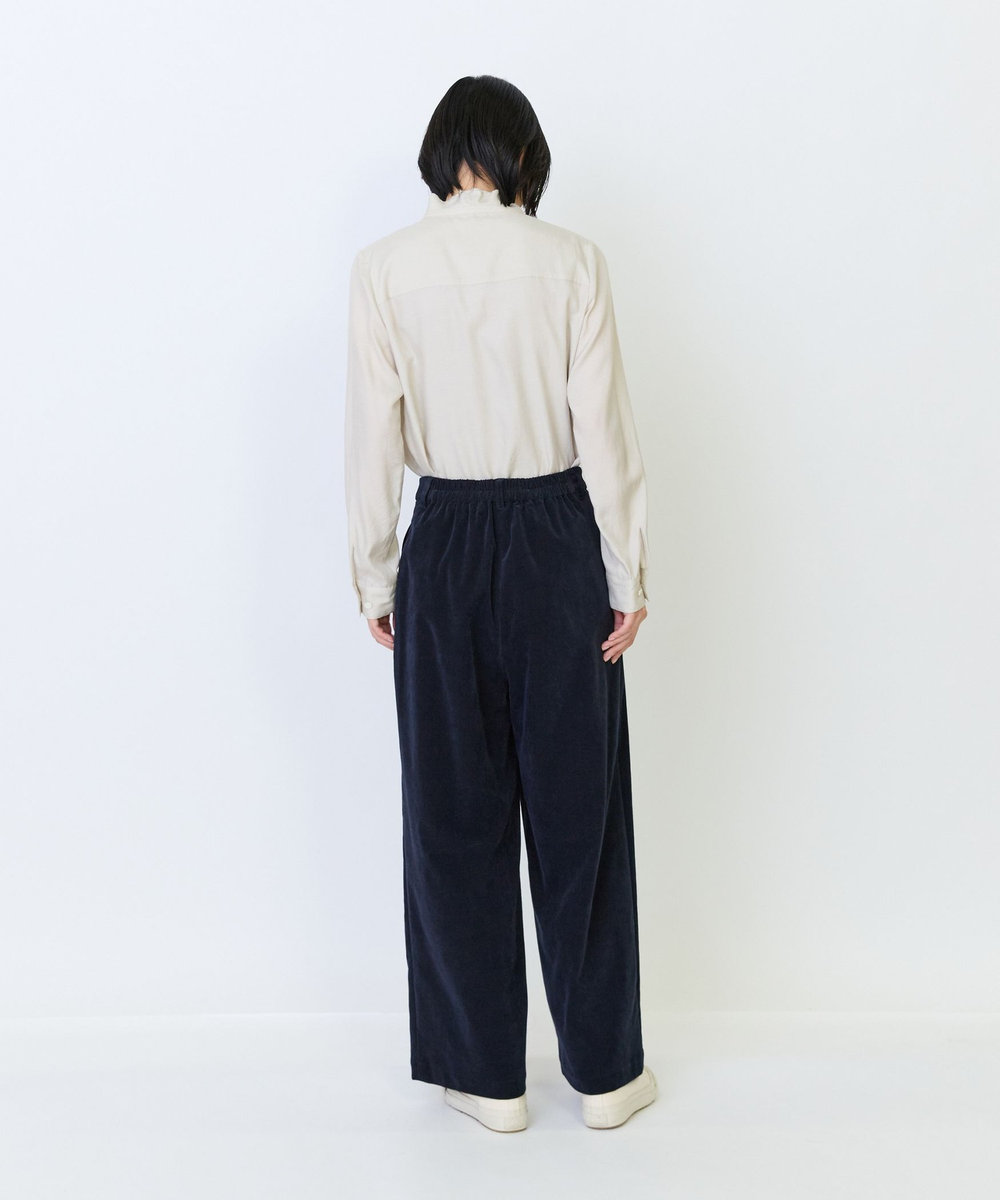 LOISIR シャンブレーベルベットセミワイドパンツ ネイビー