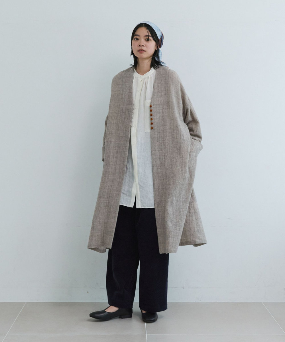 LOISIR シャンブレーベルベットセミワイドパンツ ネイビー