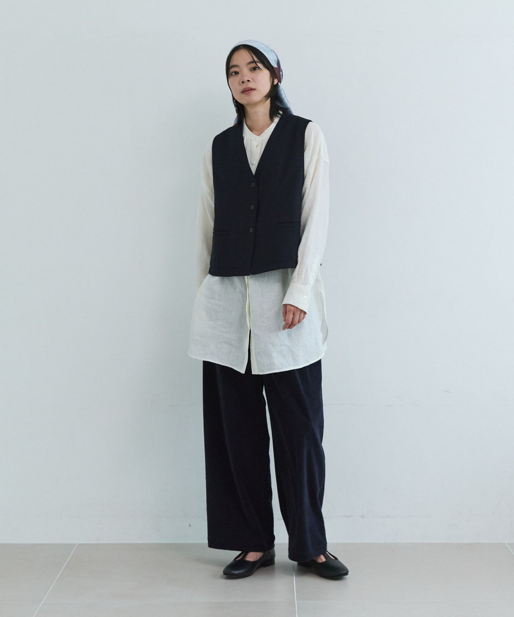 LOISIR シャンブレーベルベットセミワイドパンツ ネイビー