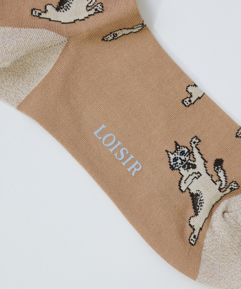LOISIR 【アーティストコラボ】LOISIR×TORANEKOBONBONネコシシャモソックス ベージュ