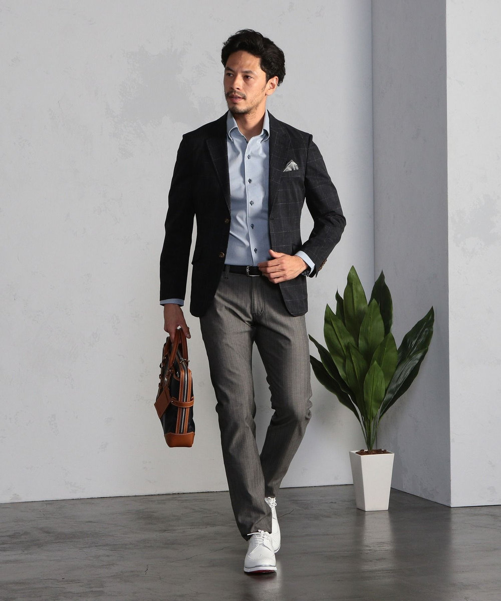 MEN'S BIGI ＜ON/OFF兼用＞シャドーヘリンボーンストレッチパンツ チャコールグレー