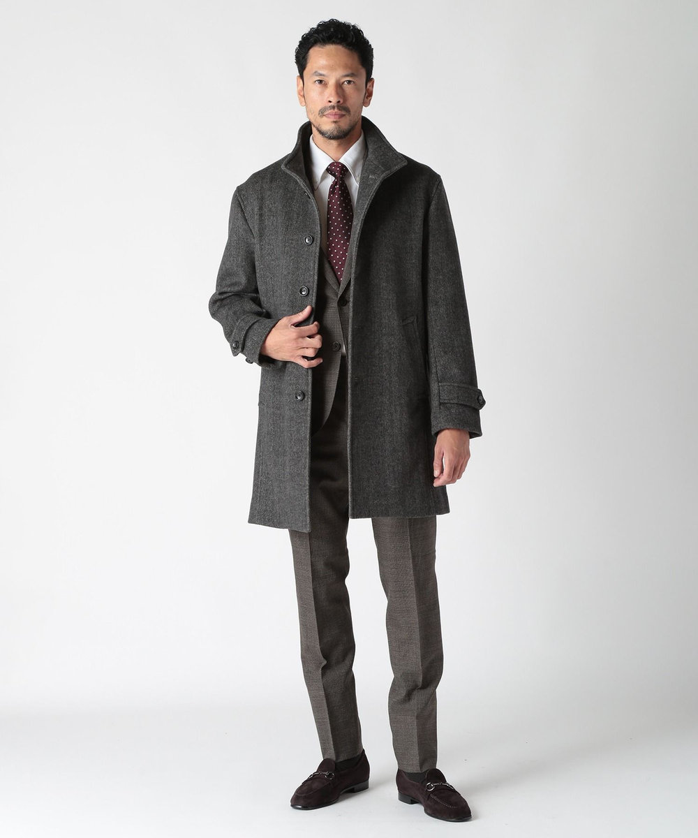 MEN'S BIGI スーパー140ウールビーバーヘリンボーンコート グレー