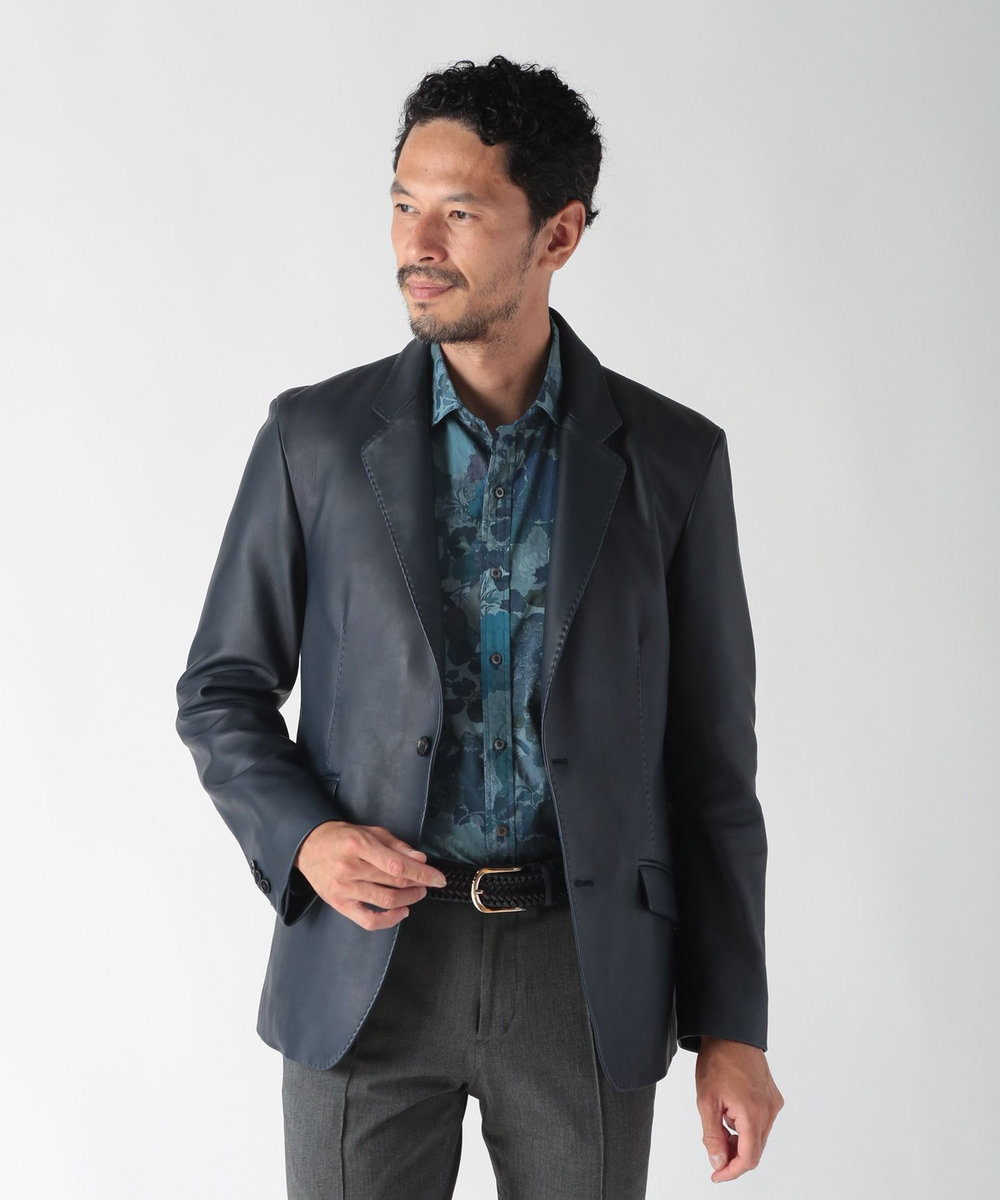 MEN'S BIGI エスニックLibertyプリントシャツ ネイビー