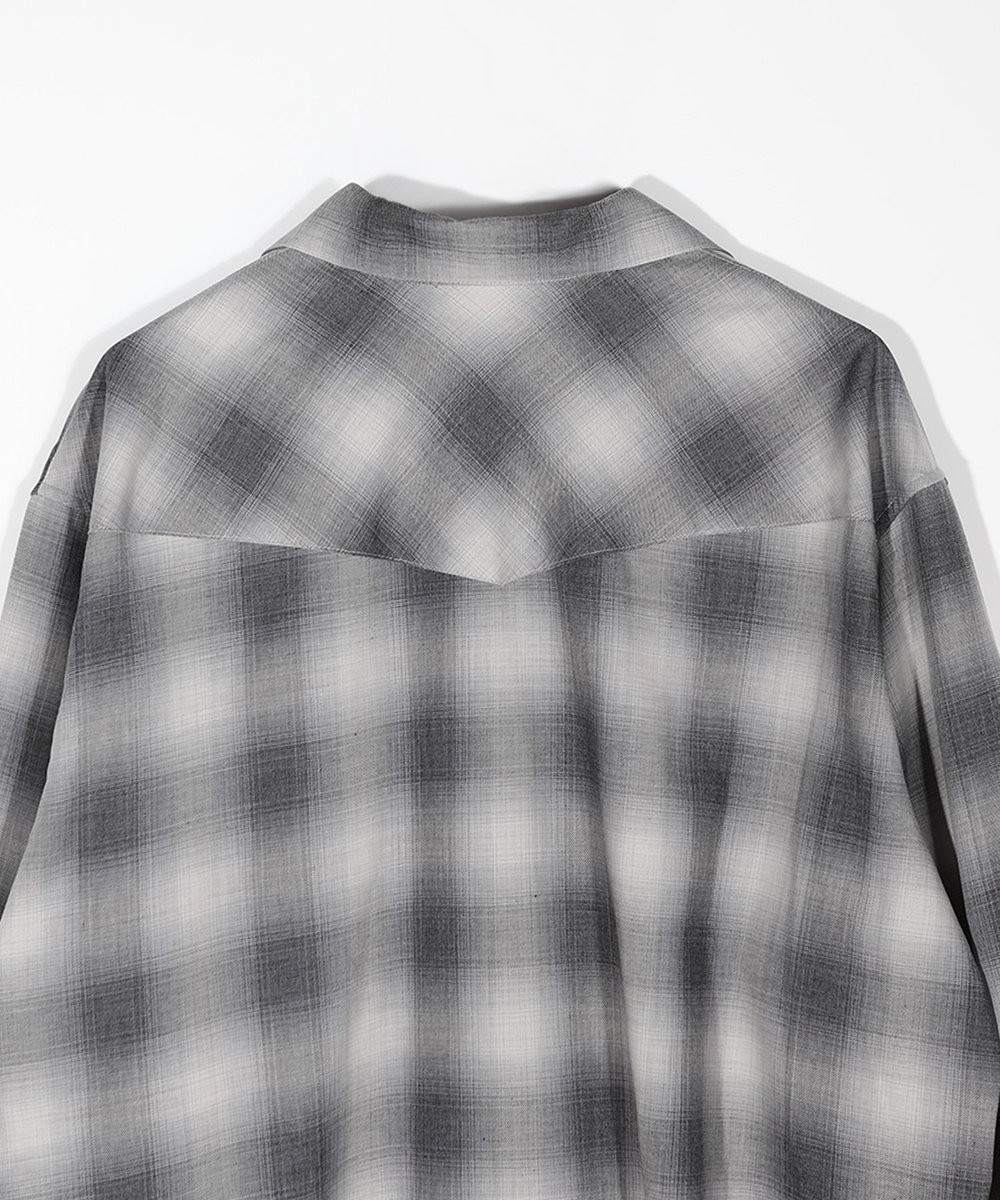 MEN'S BIGI オンブレーチェックヴィンテージ調シャツ ブラック