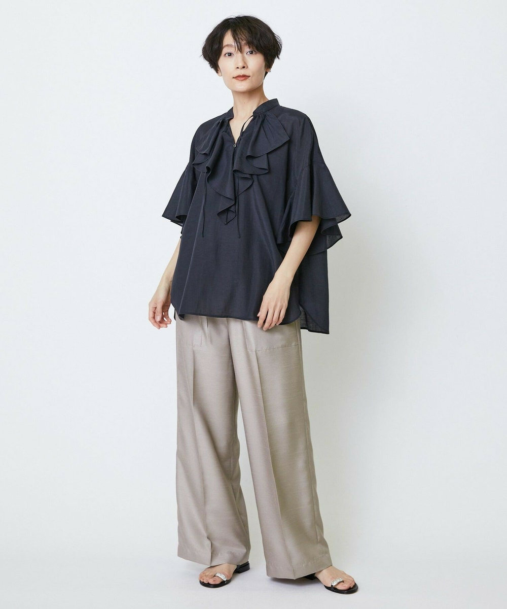 feerique feerique シルキーローンフリルブラウス ブラック