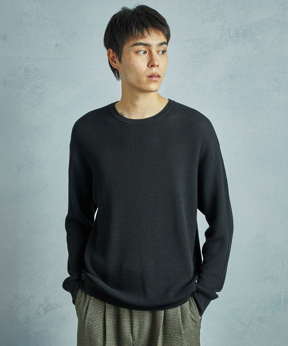 MEN'S BIGI メリノウール ワッフル編みニット ブラック