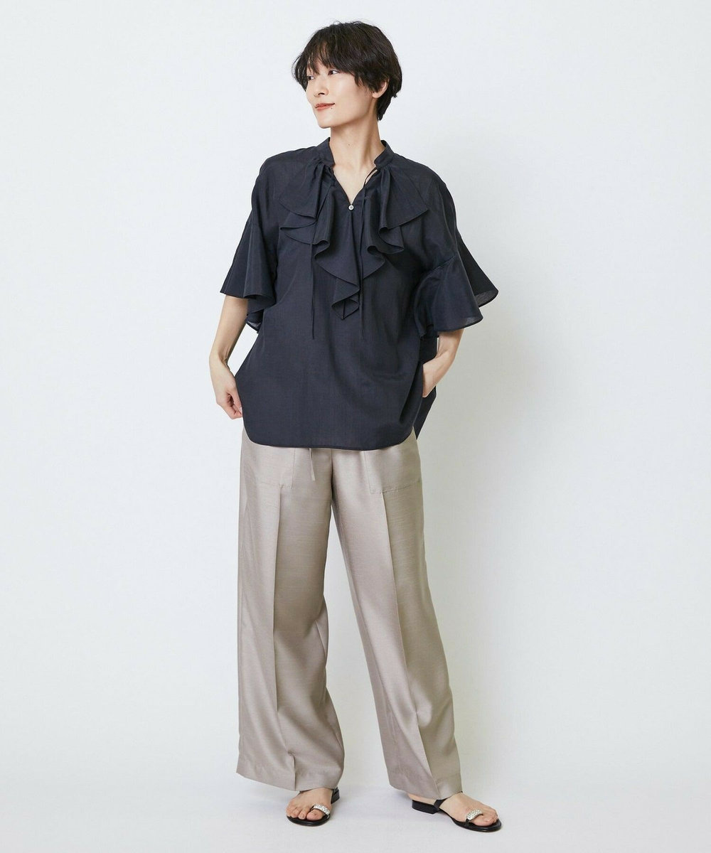 feerique feerique シルキーローンフリルブラウス ブラック