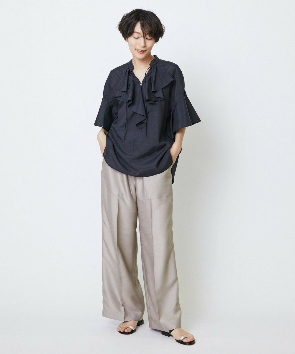 feerique feerique シルキーローンフリルブラウス ブラック