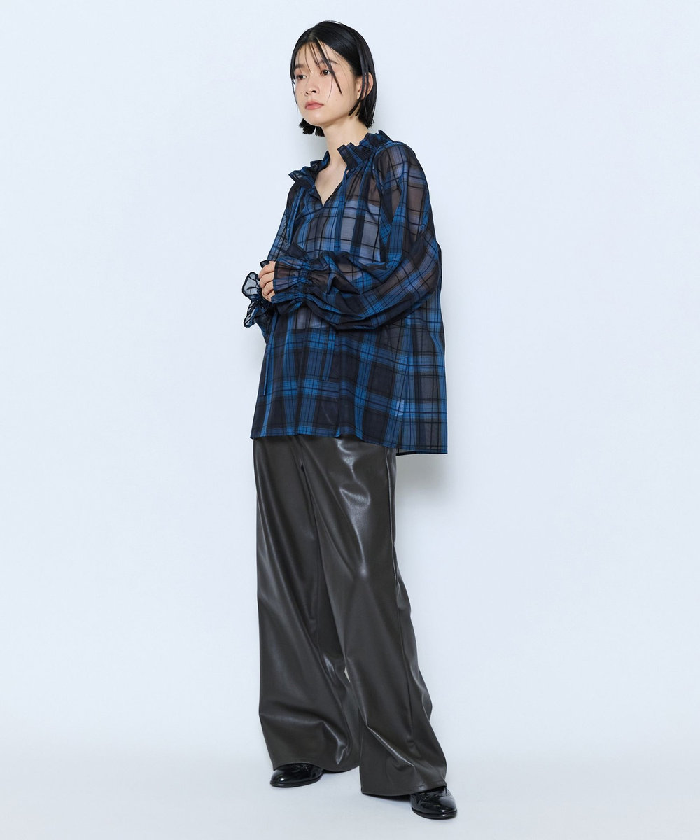 feerique feerique シアーチェックボウタイブラウス ネイビー