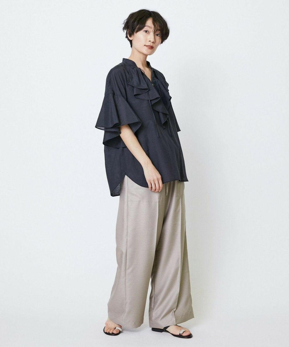 feerique feerique シルキーローンフリルブラウス ブラック